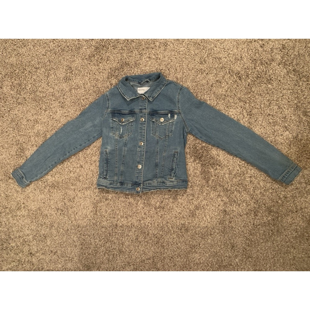 Bershka Denim Jacket Womens Medium Jean Jacket Snap Buttons Long Sleeve